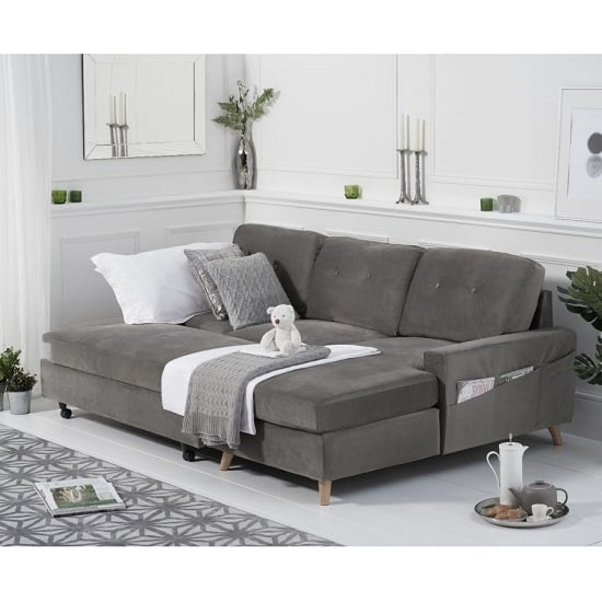 Coreen Velvet Right Hand Facing Chaise Sofa Bed In Grey_3